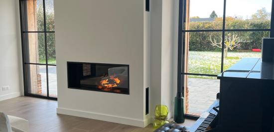 Création d’une cheminée bois M-Design en Normandie.