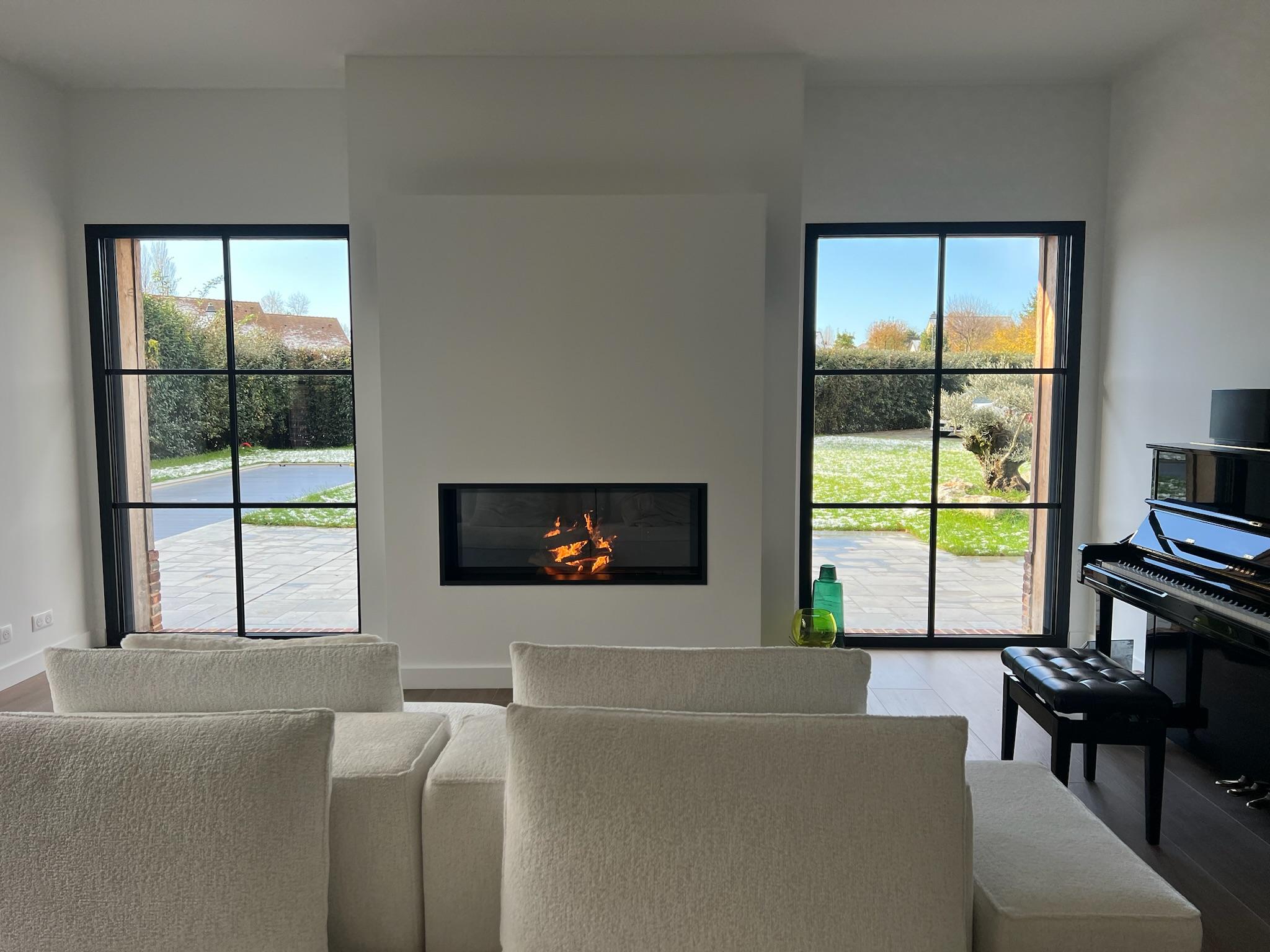 Création d’une cheminée bois M-Design en Normandie.