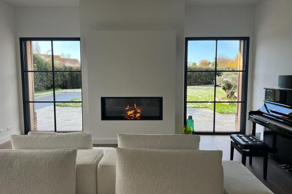 Création d’une cheminée bois M-Design en Normandie.